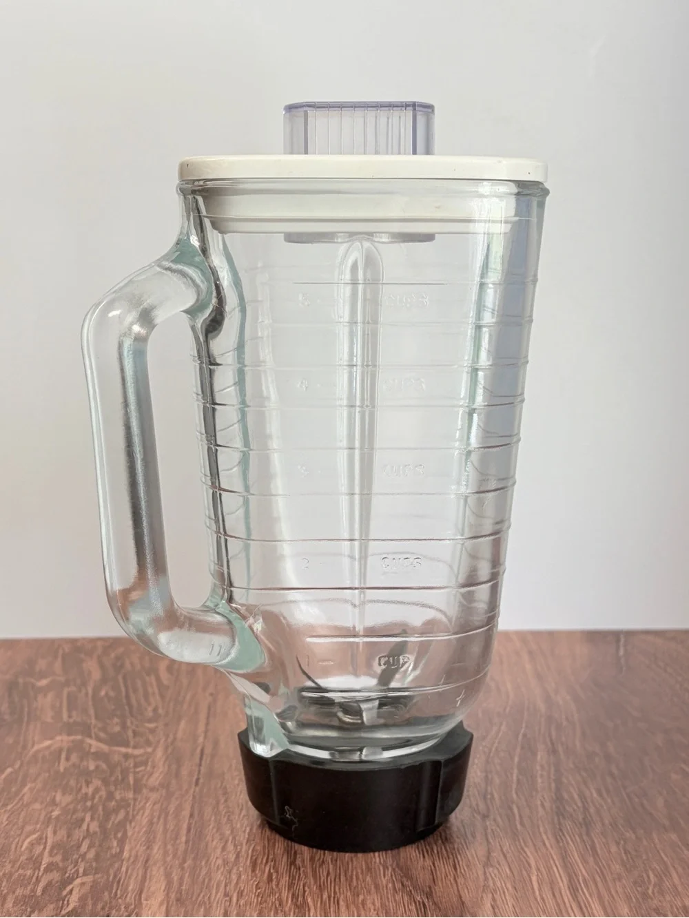 Glass Blender Pitcher with White Lid and Black Base